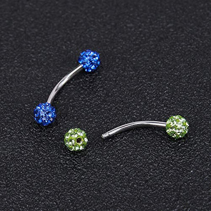 ZS 16 Gauge Eyebrow Rings Curved Barbell 4mm Crystal Ball Belly Button & Nipple Rings - color: AB white 2pcs
