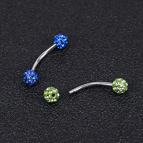 ZS 16 Gauge Eyebrow Rings Curved Barbell 4mm Crystal Ball Belly Button & Nipple Rings - color: Clear 2pcs