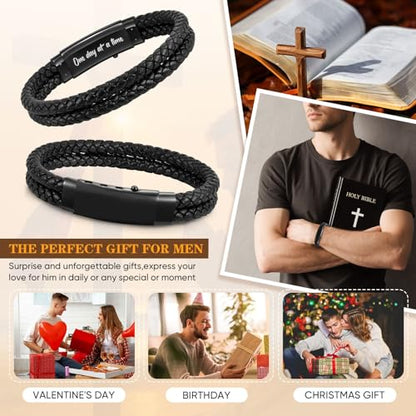 VNOX Men's Inspirational Mantra Engarved Handmade Braided Leather Adjustable Cuff Bangle Bracelet Encouragement Motivational Gift for Men - style: Black-Double Braided