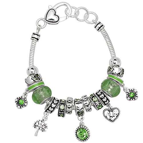 Falari Birthstone Bracelet Multi-Color Charm Beads Silvertone Birthday Gifts for Women - color: 08-August