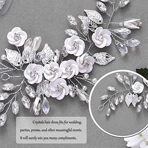 Flower Bridal Hair Vine Silver Wedding Hair piece Rhinestone Headpiece Accessories for Women and Brides (5.9Inches) (A-Silver) - color: A-Silver