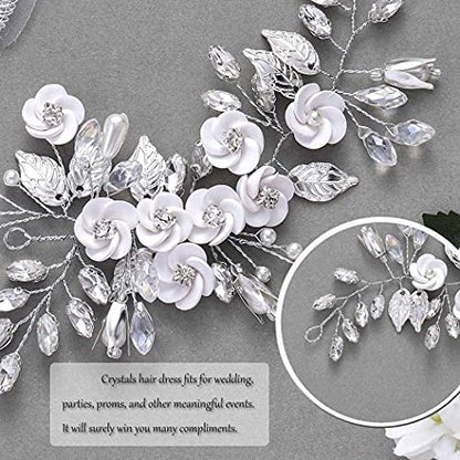 Flower Bridal Hair Vine Silver Wedding Hair piece Rhinestone Headpiece Accessories for Women and Brides (5.9Inches) (A-Silver) - color: A-Silver