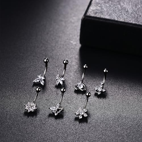 OIDEA 7PCS Eyebrow Piercing Jewelry: 16G Stainless Curved Barbell Eyebrow Ring Vertical Labret Lip Ring Piercing Jewelry - color: silver-1
