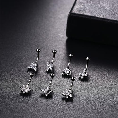 OIDEA 7PCS Eyebrow Piercing Jewelry: 16G Stainless Curved Barbell Eyebrow Ring Vertical Labret Lip Ring Piercing Jewelry - color: silver-1