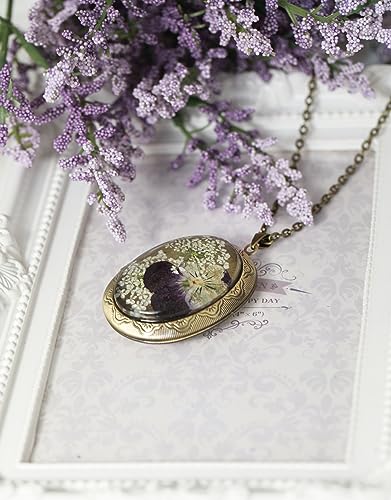 Handmade Oval Shaped Photo Locket with dried Pressed Flowers Locket pendant Necklace - style: Pansy
