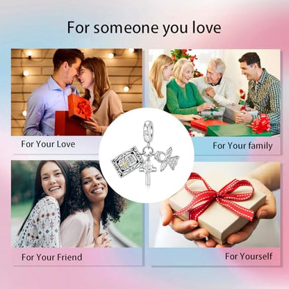 Bible Family Mom Wife Love Heart Dangle Charm 925 Sterling Silver Charms fits Bracelets and Necklace Pendant Bead Charms Jewelry Present for Women Family Friends - style: Bible Cross Angel Charm