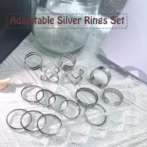 17PCS Silver Knuckle Rings for Women Stainless Steel Rings Set Midi Stackable Rings Simple Smooth Finger Rings Silver Adjustable Rings Jewelry Gift - color: 15 pcs