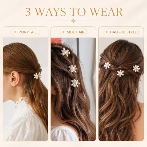 24 Pcs Gold Small Flower Hair Clips for Women Girls, Cute Mini Tiny Little Pearl Decorative Hair Claw Clips, Sparkling Metal Flower Sweet Hair Accessories
