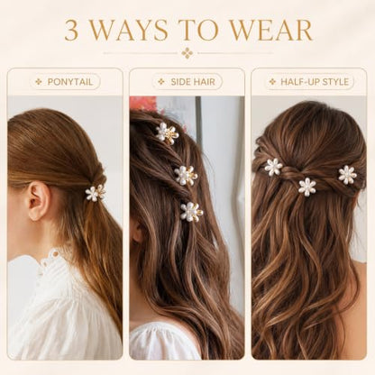 24 Pcs Gold Small Flower Hair Clips for Women Girls, Cute Mini Tiny Little Pearl Decorative Hair Claw Clips, Sparkling Metal Flower Sweet Hair Accessories