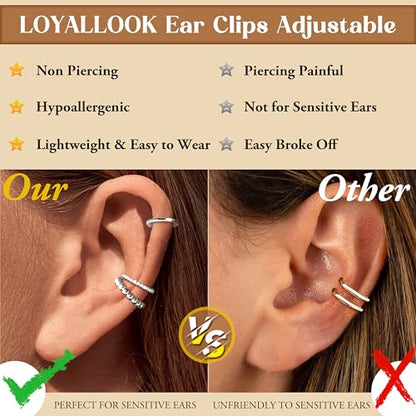 Ear Cuff Earrings for Women 14K Gold Plated Ear Cuffs Non Piercing Clip on Cartilage Earring Trendy Fake Earrings Hypoallergenic Huggie Hoop Clip Cuff Earring Lightweight - color: silver-simple A