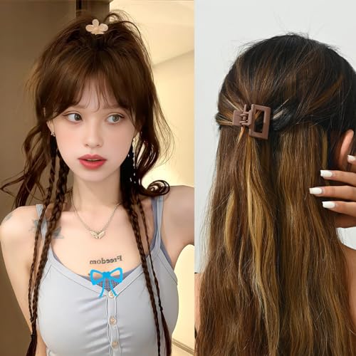 18Pcs Medium Hair Clips for Women Girls - Matte Love, Triangle, Ribbon and Semicircle Styles for Thin/Thick Hair, Cute Nonslip Accessories (White, Brown, Black) - color: White, Brown, Black