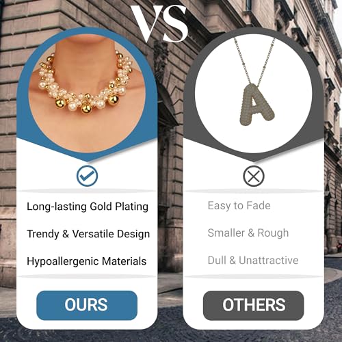 2 PCs Gold Plated Necklace Set for Women - Non Tarnish Jewelry Gift with Fashion Design - style: Pearl 2