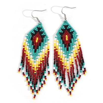 Bohemian Tassel Colorful Beaded Earrings For Women Trendy, Long Fringe Feather Drop Jewelry Handmade Gifts. - color: color10