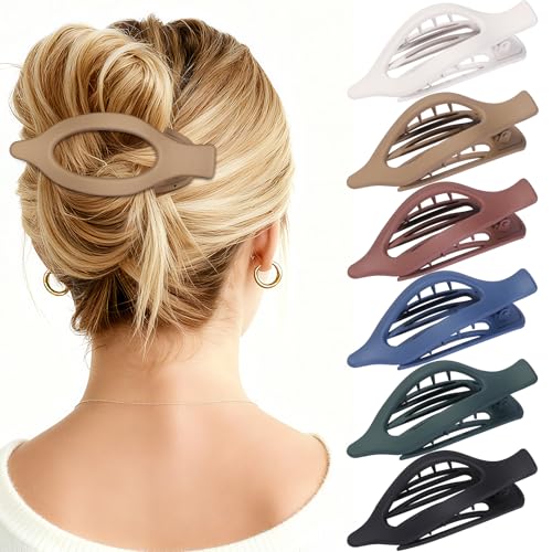 Flat Hair Clips for Women - 6 PCS French Flat Claw Clips Medium Hair Clips for Girls Large Hair Claw Clips for Thick or Thin Hair Strong Hold No Slip Hair Accessories for women (Dark Colorful) - color: Dark Colorful