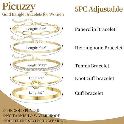 14K Gold Plated Stackable Bangle Bracelets Set for Women | Cuff Bracelet Stackable Bangles Bracelet for Women Trendy Fashion Accessories Tie Knot Cuban Rope Paperclip Beaded Bracelets - color: 5-layer C GD