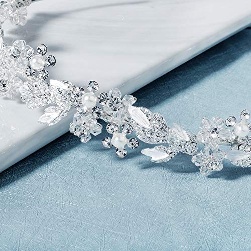 Oriamour Bridal headband Rhinestone Hair Band Bridal Headpieces for Bride Hair Jewelry Accessories (Silver) - color: Silver