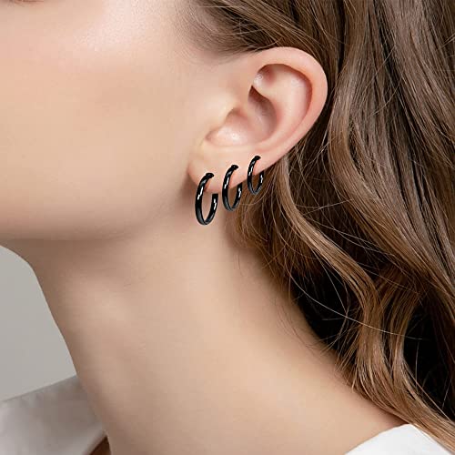 Jstyle Stainless Steel Hoop Earrings for Women Hypoallergenic Hoops Stack | Earrings for Sensitive Ears, Secure Click Clasps, Silver/Gold/Rose Gold, 10mm 15mm 20mm Small Medium Large Loop Earrings Set - size: 12 millimeters