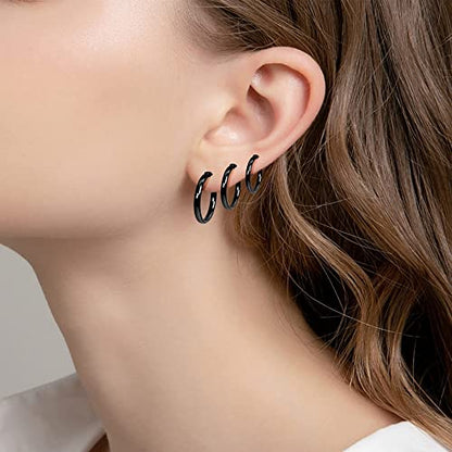 Jstyle Stainless Steel Hoop Earrings for Women Hypoallergenic Hoops Stack | Earrings for Sensitive Ears, Secure Click Clasps, Silver/Gold/Rose Gold, 10mm 15mm 20mm Small Medium Large Loop Earrings Set - size: 12 millimeters