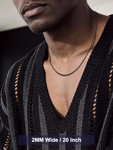 Bandmax Solid Stainless Steel Flat Box Link Chains 2MM/4MM/6MM/8MM Silver/Gold/Black Rolo Cable Chain Necklaces for Men Women 14"-30" Length, Gift Packed - color: 02 2MM-Black Plated