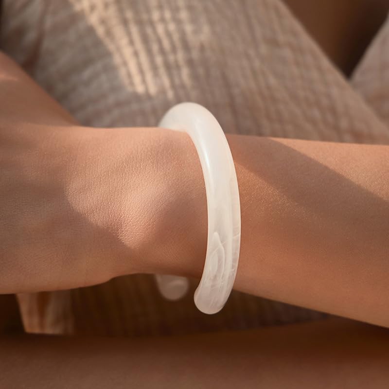 Irregular Geometric Acrylic Bangle Bracelets for Women Colorful Open-ended Wristband Acetate Mottled Cuff Bracelets Wide Chunky Resin Holiday Jewelry - color: Color B