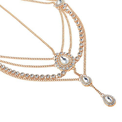 DoubleNine Bohemian Head Chain Bridal Wedding Headpiece Rhinestone Teardrop Headband Crystal Hair Accessories Headpiece Goddess Head Dress for Women (gold) - color: gold