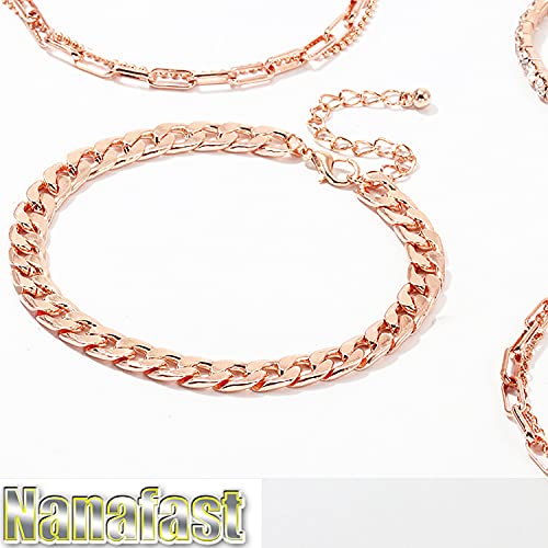 Nanafast 4-6PCS Ankle Bracelets Set for Women Gold Boho Beach Anklet Chain Adjustable Foot Jewelry for Women Extremely Simple Style - color: 4PCS-RoseGold