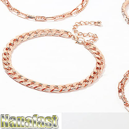 Nanafast 4-6PCS Ankle Bracelets Set for Women Gold Boho Beach Anklet Chain Adjustable Foot Jewelry for Women Extremely Simple Style - color: 4PCS-RoseGold