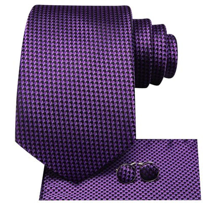 Dubulle Mens Paisley Striped Tie Woven Necktie for Men and Handkerchief Cufflinks Set Wedding Formal Business - color: Black Purple