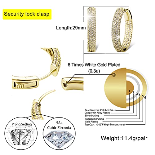 Iced Out Hoop Earrings Cubic Zirconia Huggie Cartilage Cuff Hypoallergenic 14K Gold Plated Luxury Fashion Round Circle Earrings For Men Women - color: 03 Gold
