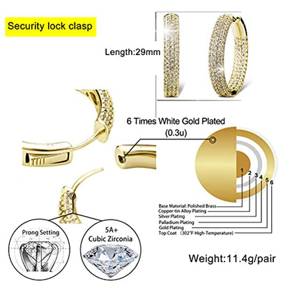 Iced Out Hoop Earrings Cubic Zirconia Huggie Cartilage Cuff Hypoallergenic 14K Gold Plated Luxury Fashion Round Circle Earrings For Men Women - color: 03 Gold
