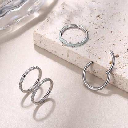 FIBO STEEL 14G Belly Button Rings 316L Surgical Steel Belly Hoop Ring Clear CZ Opal Navel Rings Clicker Segment Belly Piercing Jewelry 10mm 12mm - color: Silver Plated 12mm