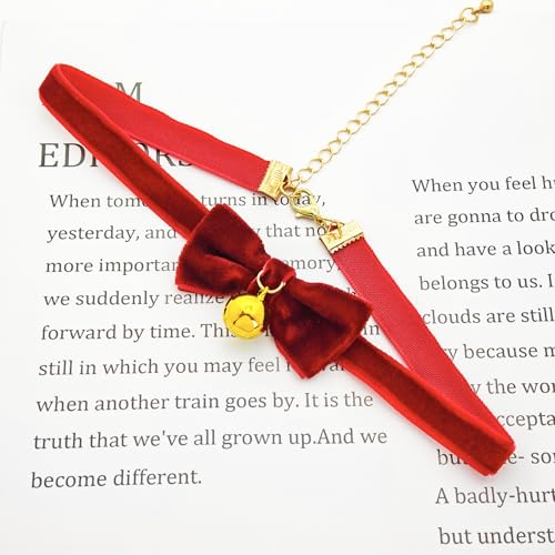 Bow Necklace for Women Red Bow Choker Black Ribbon Necklace Pearl Velvet Lace Necklaces Cute BowKnot Necklaces for Christmas Gifts - color: red B