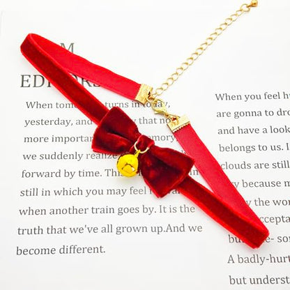 Bow Necklace for Women Red Bow Choker Black Ribbon Necklace Pearl Velvet Lace Necklaces Cute BowKnot Necklaces for Christmas Gifts - color: red B