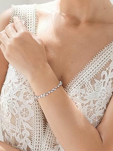 SWEETV Cubic Zirconia Wedding Bridal Bracelet for Brides,Bridesmaids, Silver Crystal Elegant Tennis Bracelet for Women Prom Jewelry Gifts - color: Style6-Silver