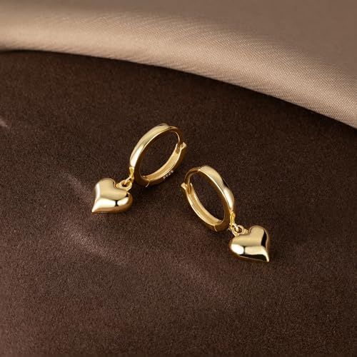 SLUYNZ Solid 925 Sterling Silver 8MM Fat Heart Hoop Earrings for Women Teens Sweet Love Hoop Earrings Huggie - color: B-18K Gold Plated
