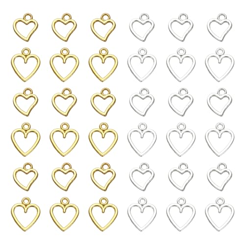 MECCANIXITY Heart Charm, Alloy Love Heart Pendants Valentines Love Dangle Connector Charm Bulk for Jewelry Making Necklace Bracelet Earrings, Cyan - color: Silver/ Cyan