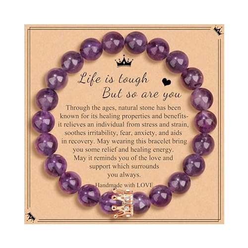 JoycuFF Woman Birthday Gifts Idea Friendship Gifts For Women Best Friends Besties Aunt Female Mom Daughter Granddaughter Gf Anniversary Christmas Graduation Healing Stone Crown Gifts For Her - style: 2.Life Is Tough But So Are You-Dream Amethyst