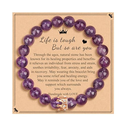 JoycuFF Woman Birthday Gifts Idea Friendship Gifts For Women Best Friends Besties Aunt Female Mom Daughter Granddaughter Gf Anniversary Christmas Graduation Healing Stone Crown Gifts For Her - style: 2.Life Is Tough But So Are You-Dream Amethyst