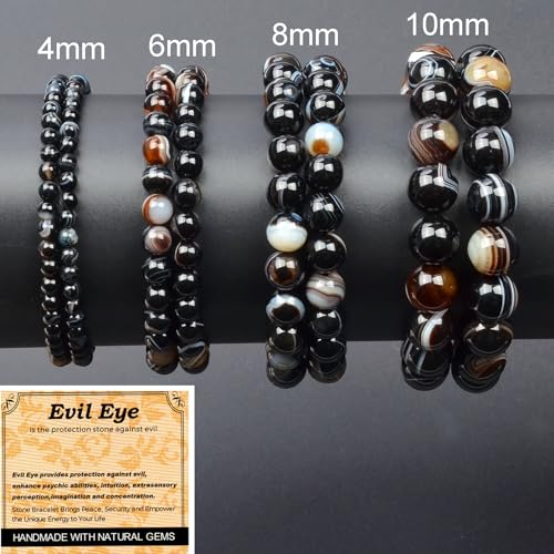 MASSIVE BEADS Handmade Yoga Stretch Elastic Bracelet Natural Stone Crystal Healing Power Energy Gifts for Unisex Adult 4mm 6mm 8mm 10mm - color: Evil Eye Agate(Against Evil), size: 10mm