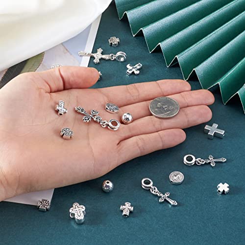 Craftdady 70pcs Tibetan Silver Crucifix Cross Beads Metal Cross Spacer Charms for Jewelry Crafts Making Hole: 1-2mm - color: 14 Style, 70pcs, Antique Silver