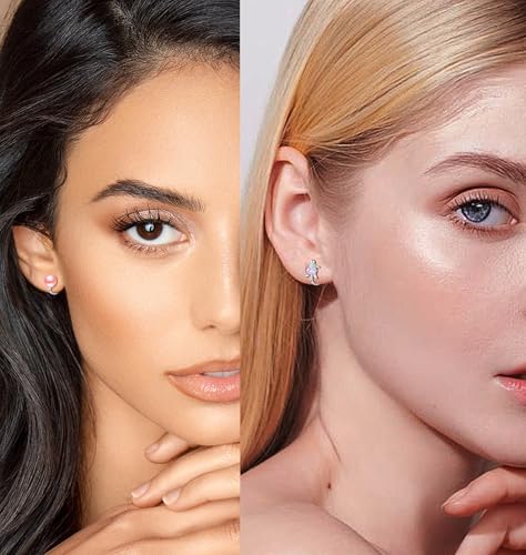 Tornito 10-15 Pairs Clip on Stud Earrings Non Pierced Teardrop Round Square CZ Pearl Twist Knot Flower Butterfly Heart Star Rainbow Cat Opal Clip on Earrings for Women - color: E: 10 Pairs
