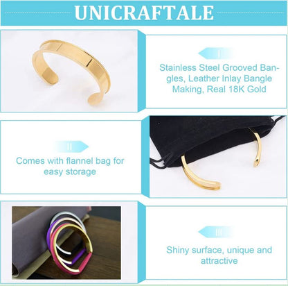 UNICRAFTALE 1pc Cuff Bracelet Blank Grooved Bangles Adjustable Empty Open Bangles for Inlay 50-60mm for Jewelry Making Supplies DIY Gemstone Inlay Crafts Stainless Steel Hair Tie Bracelet - size: 50-60mm
