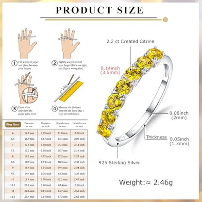Birthstone Wedding Band Eternity Rings 925 Sterling Silver Rings Stackable Anniversary Engagement Rings Cubic Zirconia Inlaid Created Garnet/Amethyst/Sapphire Ring 7 Stone Ring, Size 6 to 10 - color: Citrine