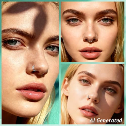 davka Nose Ring Set, 18G Hinged Hoop 8mm & 20G Nose Studs, Stainless Steel & Gold Plated, Hypoallergenic, Multiple Styles Nose Piercing Jewelry - color: Silver/3Pcs Hoops/18gauge 8mm/Set A
