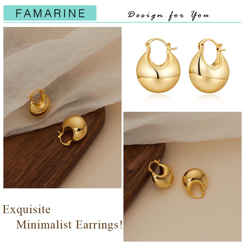 FAMARINE Chunky Thick Hoop Earrings for Women Gold Hoops Huggie Earrings for Men Gift - color: Dome Hoop