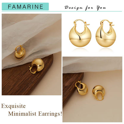 FAMARINE Chunky Thick Hoop Earrings for Women Gold Hoops Huggie Earrings for Men Gift - color: Dome Hoop