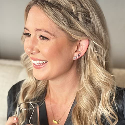 14K Gold or 925 Silver Plated Ear Crawler Earrings - Crystal Leaf Climbers | Hypoallergenic and Safe for Sensitive Ears - color: 925 Sterling Silver Plated