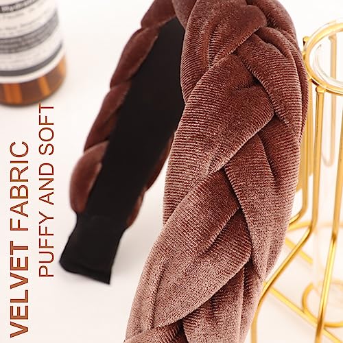 DRESHOW Braided Headbands for Women Velvet Hair Hoop Elastic Criss Cross Hair Bands Accessories - color: 01 Pc Velvet Braided: Brown