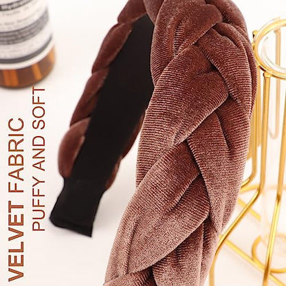 DRESHOW Braided Headbands for Women Velvet Hair Hoop Elastic Criss Cross Hair Bands Accessories - color: 01 Pc Velvet Braided: Brown