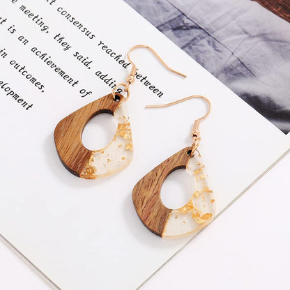 Retro Wooden Resin Geometric Bar Drop Dangle Earrings Layered Leopard for Women Polymer Clay Lightweight Statement Jewelry - style: 17